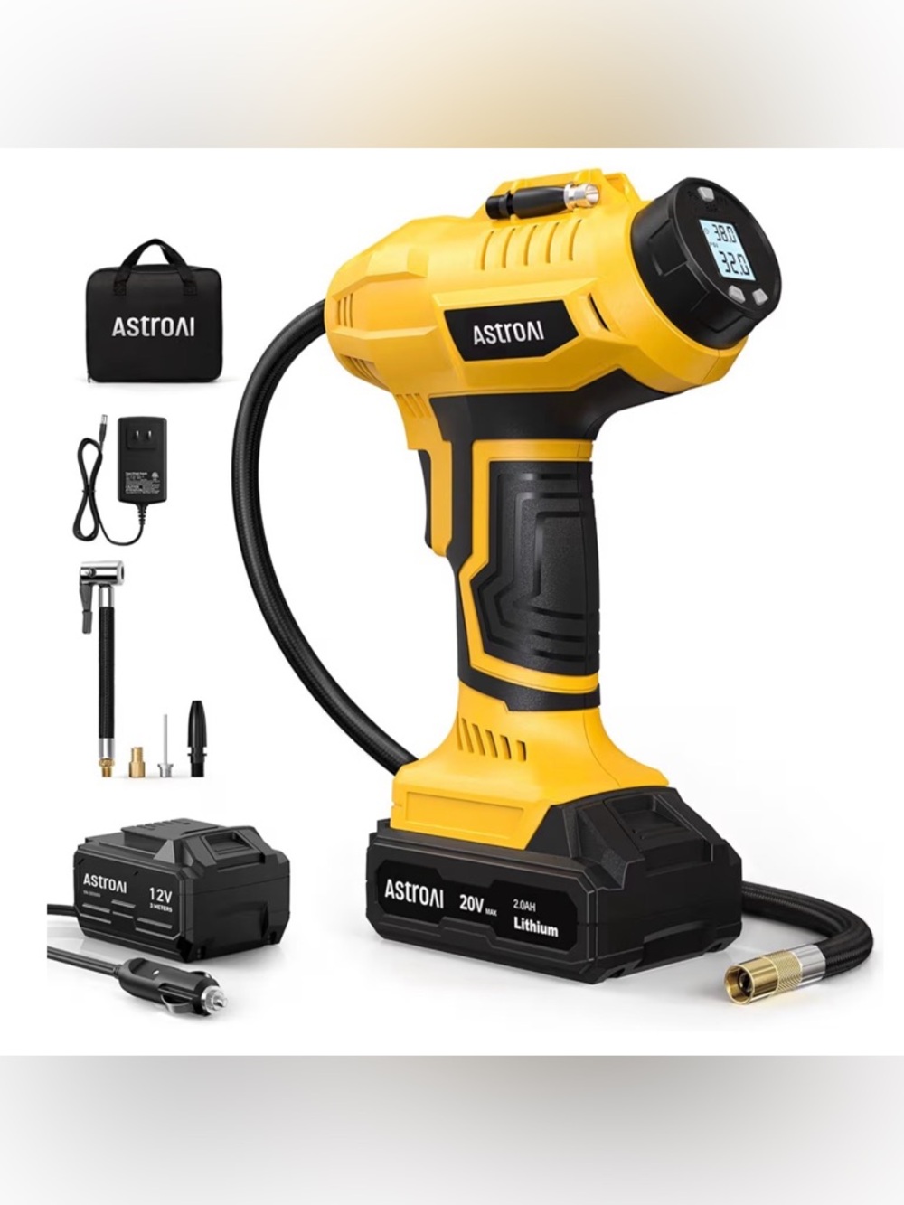 ASTROAI 20V Cordless Tire Inflator - Yellow & Black